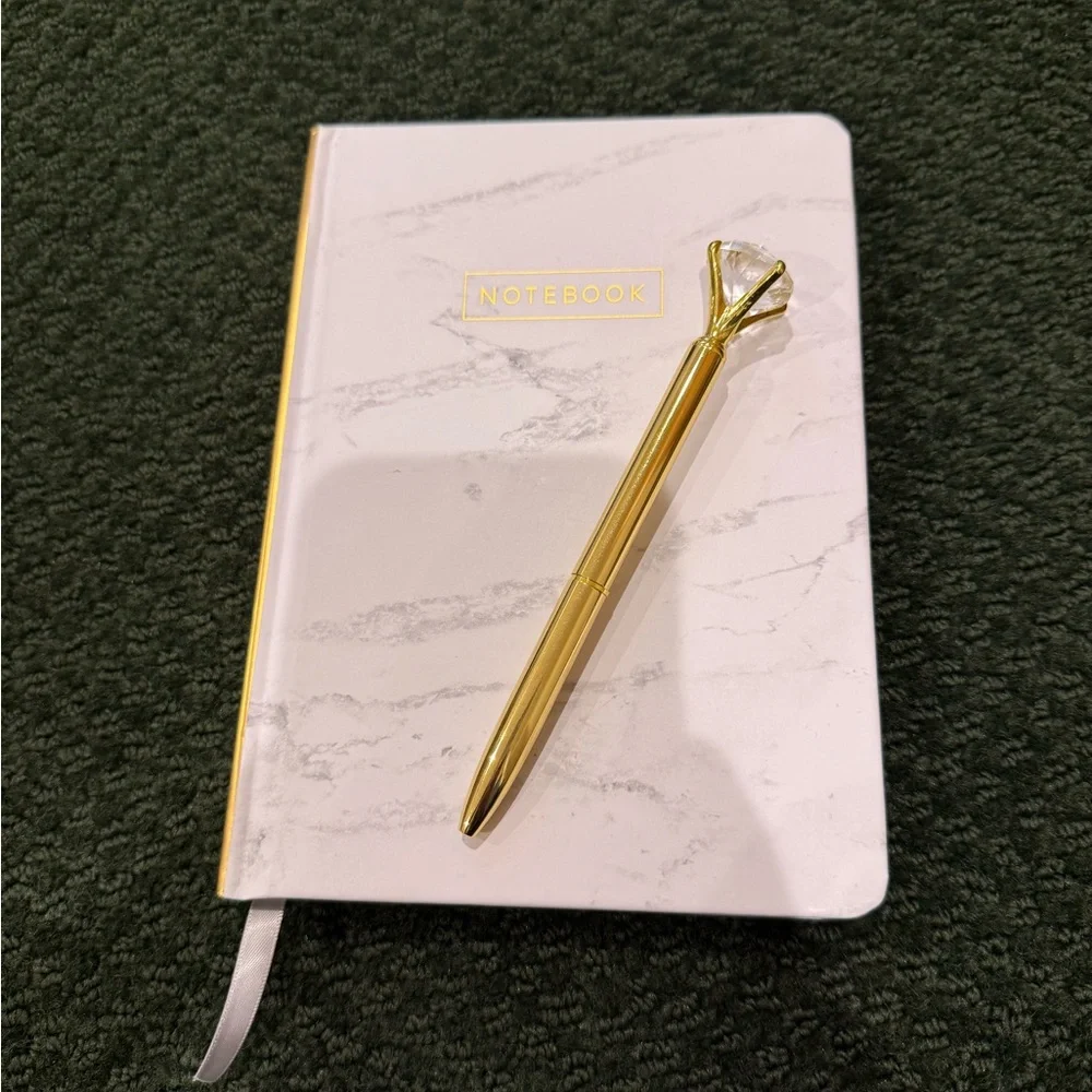 Designworks Ink Lined Journal Marble With Gold and Gold Diamond twist pen